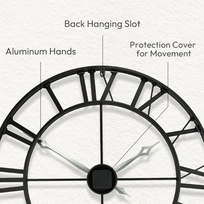 30 Inch Wall Clocks for Living Room Decor,Roman Numeral | Durable Black Metal,Battery Operated,Oversized Large Wall Clock for Dinning Room,Entryway & Home Office - size: 30 Inch