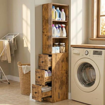 ARTETHYS Tall Slim Bathroom Storage Cabinet with Adjustable Shelves Rustic | Slim Free Standing Space Saver Organizer for Living Room Kitchen, 3 Drawers - color: Rustic