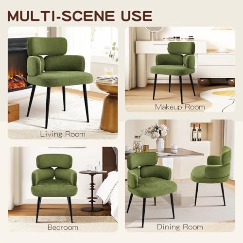 Accent Dining Chair with Arms, Modern Upholstered Side Chair with Soft Fabric Black Metal Legs, Comfy Spacious Seat & Back for Dining Room/Living Room/Bedroom, Green - color: Green, size: Set of 1