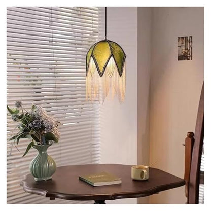 Chandelier, V-intage Tassel headboard Pendant Light, French Cloth lampshade, Bedroom Small Chandelier Apartment Room Ceiling Lighting(Natural) - size: Natural