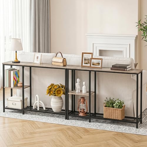 HOOBRO Narrow Console Table, Sofa Table, 44.9" Skinny Entryway Table, Long Behind Couch Table with Storage Shelves, for Living Room, Foyer, Hallway, Greige and Black BG86XG01 - color: Greige + Black