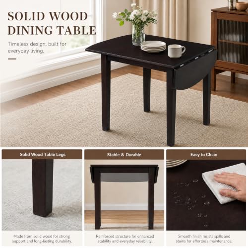 RuiSiSi 3-Piece Drop Leaf Dining Table Set, Wood Extendable Kitchen Table Set with 2 Upholstered Chairs, Small Space Dining Set for 2 People, Beige+Dark Brown - color: Beige+dark Brown, size: 3 Piece