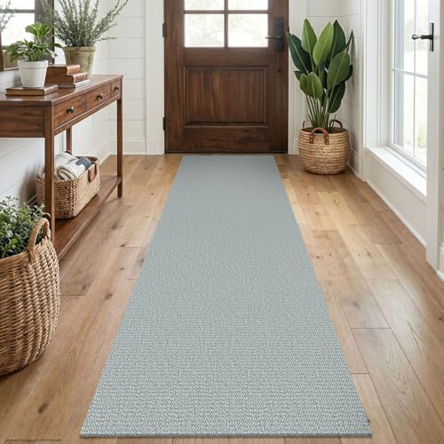 Washable Runner Rug, Non Slip Kitchen Rug, 2x7 Ft, Turquoise/Gray | Washable Braided Runner Carpet, Non Slip Rubber Dot Backed, For Hallway, Kitchen, Entryway, Bedroom, Laundry Room, Foyer - color: Turquoise/Gray, size: 2' x 7' (Rectangular)