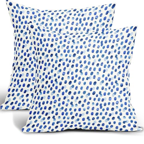 Boho White and Blue Dot Pillowcase Set of 2 Bohemian Blue Dot Throw Pillows Square 16x16 Inch Light Blue Polka Dot Pillow Cushion Covers Farmhouse Decor for Home Living Room Bed Couch Sofa Outdoor - color: A Dot Blue, size: 16" x 16" (Pack of 2)