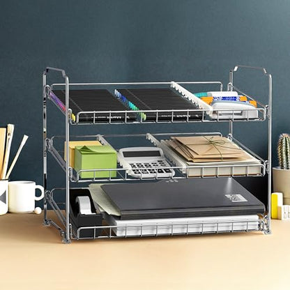 Simple Houseware 3-Tier Stackable Can Organizer Rack Hold 36 Cans, Chrome | Can Food Storage Dispenser for Pantry/Cabinet, Adjustable Dividers – 11.5" D x 17" W x 13.75" H - color: Chrome
