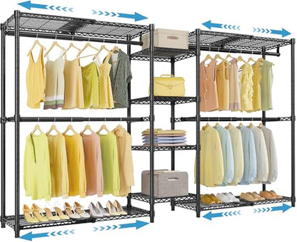 VIPEK X3 Expandable Heavy Duty Clothes Rack Closet Organizer System Black | Large Freestanding Clothing Rack with Adjustable Shelves and Hanger Rods from 5'2" to 8', Reach-in & Walk-in Closet 1210LBS - color: Black, size: X3