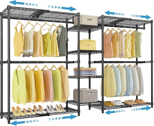 VIPEK X3 Expandable Heavy Duty Clothes Rack Closet Organizer System Black | Large Freestanding Clothing Rack with Adjustable Shelves and Hanger Rods from 5'2" to 8', Reach-in & Walk-in Closet 1210LBS - color: Black, size: X3
