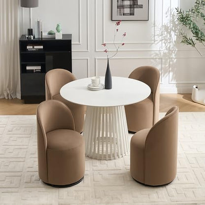 KEIKI Swivel Barrel Dining Chair, Velvet Upholstered Vanity Chair, Brown | Mid Century Modern Style, Round Armless Design, Curved Back Support, Small Space Seating, Dining, Vanity Or Accent Use - color: Brown