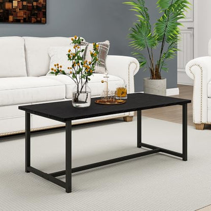 35.4" Rectangular Coffee Table for Living Room, Modern Industrial Style Coffee Table Center Table with Metal Frame for Small Space, Apartment, Office, Easy Assembly, Black - color: Black