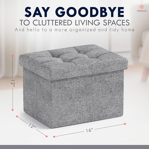 Ornavo Home Small Rectangle Storage Ottoman, Foldable Linen, 12x16x12, Gray | Collapsible Cube Design; Foot Rest Stool Seat; Ideal for Living Room, Bedroom, Home Office or Dorm - color: Grey