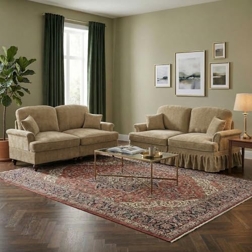 Modular Loveseat Sofa Couch, 2 Seat Comfy Chenille Sofa with Removable Ruffled Skirt, Flared Armrests, Sturdy Legs, Convertible Loveseat for Living Room, Bedroom, Apartment (Coffee) - color: Coffee, size: 76.4 Inch