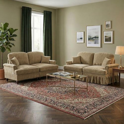 Modular Loveseat Sofa Couch, 2 Seat Comfy Chenille Sofa with Removable Ruffled Skirt, Flared Armrests, Sturdy Legs, Convertible Loveseat for Living Room, Bedroom, Apartment (Coffee) - color: Coffee, size: 76.4 Inch