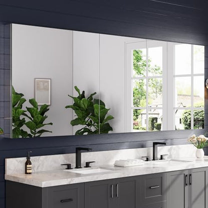 96"x36" Medicine Cabinet with Mirror & Soft Close Hinges, Surface Mount or Recessed Medicine Cabinet with Adjustable Shelves, Bathroom Wall Medicine Cabinet with Storage, Aluminum Alloy Frame, Combo - size: 96" x 36"