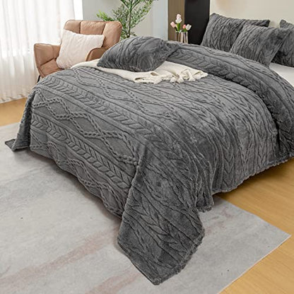 YUSOKI Sherpa Fleece Twin XL Size Blanket, Grey, 65"x90" | 3D Stylish Design,320GSM, Non-Shedding, Lightweight for All Season Use, stays fluffy after repeated washes, Perfect Gifts - color: Grey-(without Pillows), size: Twin XL (65" x 90")