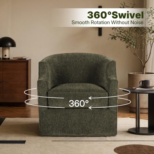 34" Upholstered Swivel Barrel Accent Chair, 360 Swivel Armchair with Metal Base, Comfy Foam Padded Seat for Living Room Bedroom Dressing Room, 350 lbs Weight Capacity - color: Kj-0922c-light 162