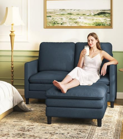 Welzona 3-Layers Cloud L Shaped Couch, 51" Teddy Sofa and Loveseat Set | Comfy Teddy Fabric, Washable Covers, Tool-Free Setup, All-wood Cloud Couches for Living Room, Bedroom, Small Space, Blue Grey - color: Blue Grey, size: cloud loveseat & ottoman