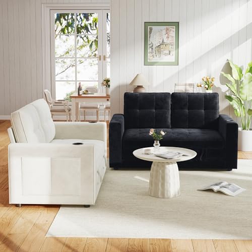 Convertible Sofa Bed, Folding Sofa Bed 2 in1 Pull Out Loveseat Sleeper Sofa, Floor Sofa Bed for Small Spaces Folding Couch Bed with Pillows for Living Room Bedroom - Black - color: Black