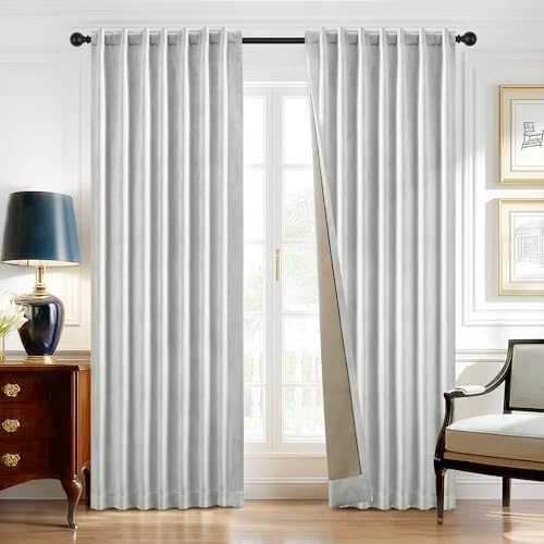 Deconovo 100% Blackout Curtains for Living Room & Tall Windows, Pinch Pleated Thermal Insulated Soundproof Waterproof Back Tab Drapes with Tieback, Greyish White, 50" Wx96 L (Set of 2) - color: Linen 100% Blackout - Silver Grey, size: 50"W x 96"L (Pack of