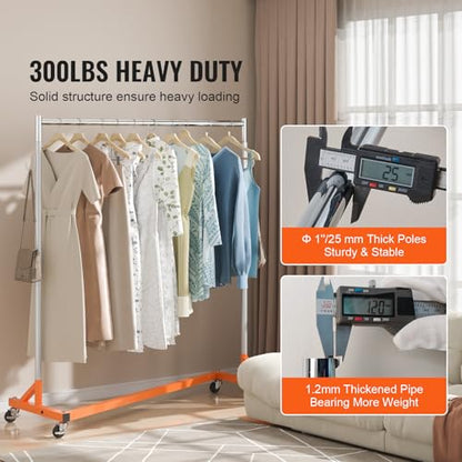 VEVOR Z Rack, 300 lbs Industrial Grade Z Base Garment Rack, 24" x 63" x 71" Clothes Rack, Sturdy Steel Heavy Duty Clothing Rack w/Lockable Casters for Home Garment Store Orange - style: 1 Pack