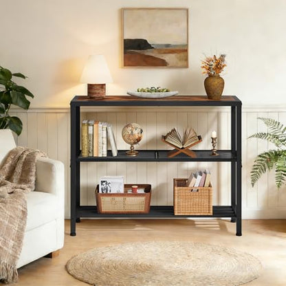 Hoctieon Set of 2 Industrial Console Table, 3 Tier Entryway Table, Metal Frame, Sofa Table with Shelf, Hallway Table, Entrance Table for Entryway, Living Room, Foyer, Hallway, Rustic Brown&Black - color: Rustic Brown, size: 2 Pack