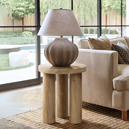 LuxenHome Round End Table,19" Small Side Table for Living Room, Dark Oak | Wooden Couch Side Tables With 3 Pillar Legs, Accent Table for Living Room, Bedroom - color: Dark Oak-s
