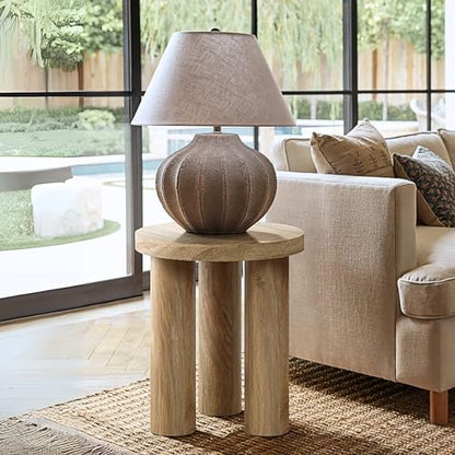 LuxenHome Round End Table,19" Small Side Table for Living Room, Dark Oak | Wooden Couch Side Tables With 3 Pillar Legs, Accent Table for Living Room, Bedroom - color: Dark Oak-s