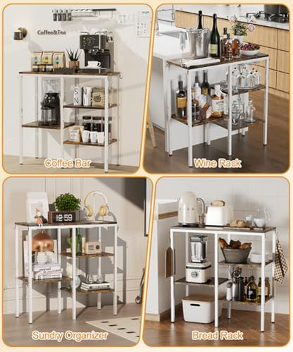 4-Tier Kitchen Microwave Oven Stand, Adjustable Coffee Bar Station for Small Appliance, Baker's Rack with 4 Hooks & 7 Storage Shelves for Kitchen, Living Room, White - color: White