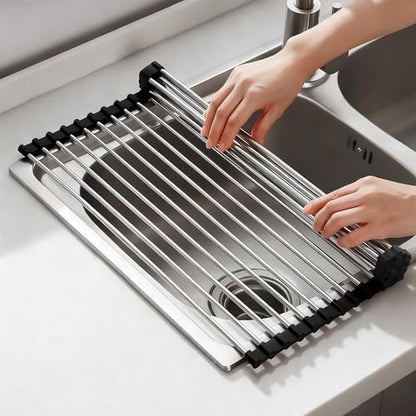 NEZUIBAN Dish Drying Rack with Roll Up and Over Sink for Kitchen,17.5"x15.7",Black - size: 17.5"x15.7"