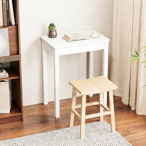 Solid Wood Desk with Drawers - 24 x 16 Inch Simple Narrow Desks, Rubber Wood Study Table, Small Writing Desk for Small Spaces|Bedroom - Modern White Desks - color: White, size: 23.6 in W x 15.7 in D
