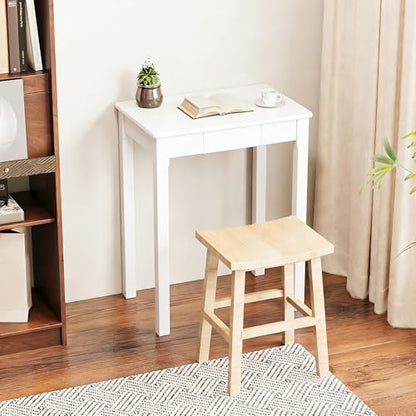 Solid Wood Desk with Drawers - 24 x 16 Inch Simple Narrow Desks, Rubber Wood Study Table, Small Writing Desk for Small Spaces|Bedroom - Modern White Desks - color: White, size: 23.6 in W x 15.7 in D