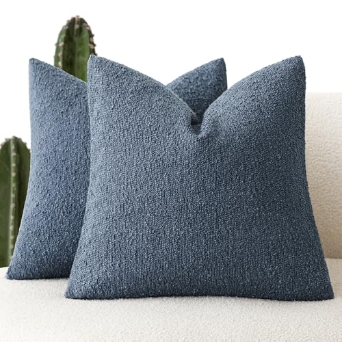 Foindtower Set of 2, Decorative Textured Boucle Throw Pillow Covers Accent Solid Pillow Cases Neutral Couch Cushion Case for Chair Sofa Bedroom Living Room Home Decor 16x16 Inch Dark Blue - color: Blue Ashes, size: 16" x 16" (Pack of 2)