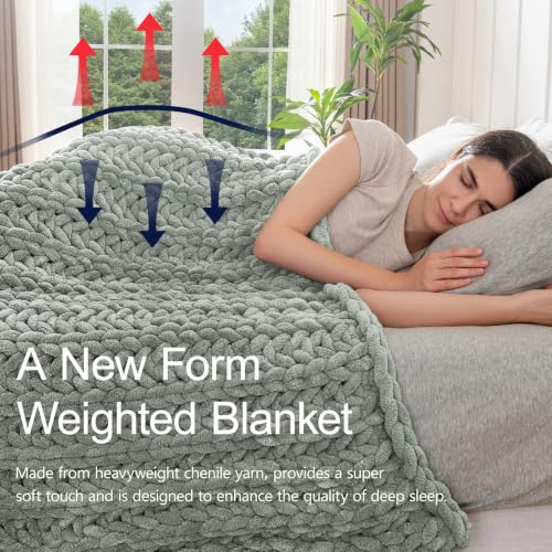 Maetoow Handmade 10 lb Soft Knitted Weighted Blanket, 40 x 60 in Breathable Chunky Knit Gravity Blanket Throw, Home Decor for Sofa Couch Bed, Sage Green