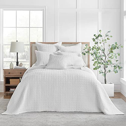 Levtex Home Mills Waffle Twin Bedspread Set (84x104in) with 1 Pillow Sham (26x20in) - Bright White - 100% Cotton Twin Size Bedspread Set - Lightweight, Soft, Pre-Washed - color: Bright White, size: Twin Bedspread
