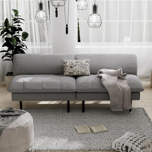 Ribilake 70" Futon Sofa Bed, 4 in 1 Multi-Function Couch Sleeper with Adjustable Backrest, Modern Convertible Futon, Recliner Small Loveseat for Living Room, Dorm, Light Grey - color: Light Grey, size: 1Set