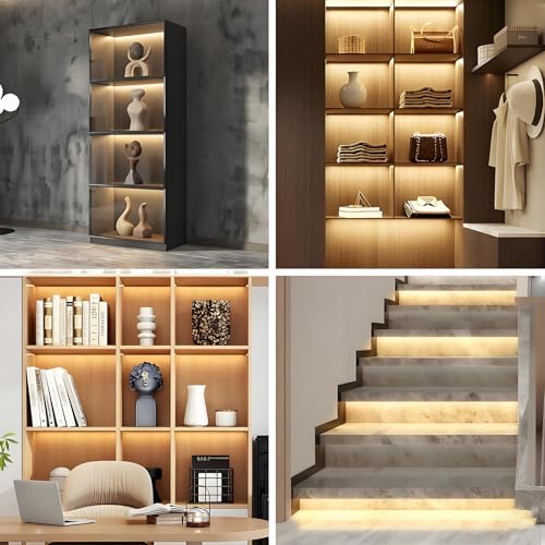 WOBANE LED Shelf Light, 4PCS 20inch Pre-Cut Strip Bars Warm White | LED Closet Light Kit, Designed for Shelves,Display Case, Bookshelf, in Cabinet Lighting, 2700K - color: Warm White
