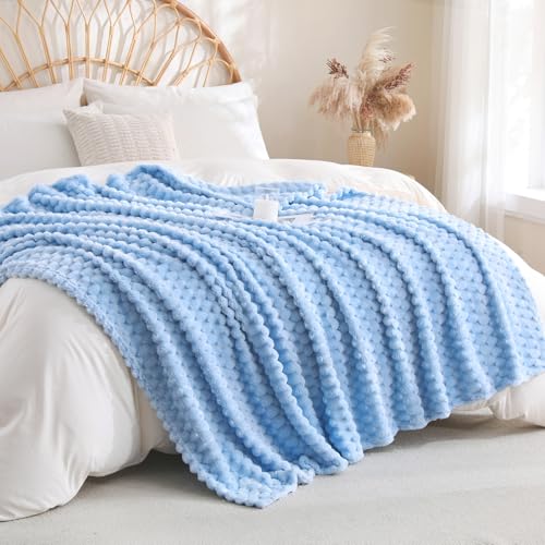 Light Blue Fleece Throw Blanket 60”×80” for Couch Sofa Bed Super Soft Cozy Plush Microfiber Flannel Blanket with 3D Jacquard Decorative Lightweight for Mom Woman - color: Light Blue, size: 60×80inch