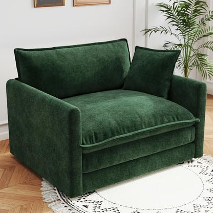 41.4 Inch 1-Seat Modular Sectional Cloud Sofa, Chenille Green | Chenille Deep Seat Sofa with Pillow for Living Room, Bedroom and Apartment - color: Green, size: 41.4 inch-Straight