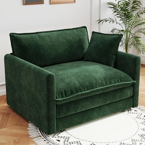 41.4 Inch 1-Seat Modular Sectional Cloud Sofa, Chenille Green | Chenille Deep Seat Sofa with Pillow for Living Room, Bedroom and Apartment - color: Green, size: 41.4 inch-Straight