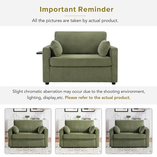 Twin Sofa Bed 47.2" Sleeper Loveseat with USB Ports, Green | Space-saving guest room furniture, compact footprint, built-in charging, handy side pocket, easy pull-out design - color: Green