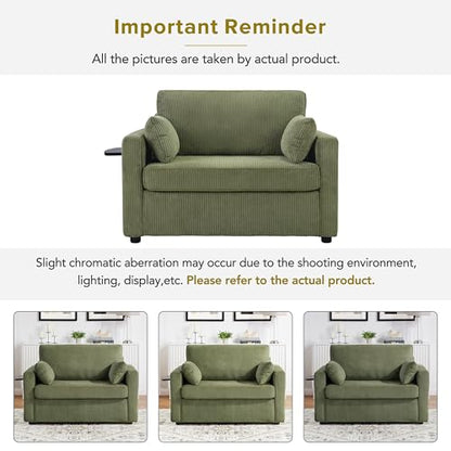 Twin Sofa Bed 47.2" Sleeper Loveseat with USB Ports, Green | Space-saving guest room furniture, compact footprint, built-in charging, handy side pocket, easy pull-out design - color: Green