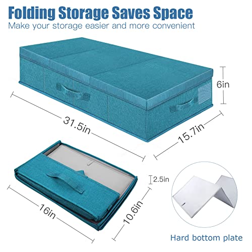 Supowin 2Pack Large Underbed Storage Containers Bin with Lids, Cyan Blue | 6 Inches Tall Under Bed Storage Organizer Box with Handles, Foldable Closet Organizer for Clothes, Blankets, Seasonal Items - color: F-Cyan blue