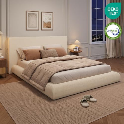 Garvee Cloud Bed Frame King Size with Upholstered Headboard | Modern Cloud Platform Bed King, No Box Spring Needed, Easy Assembly, Soft Plush Fabric, Noise-free, Beige - color: Off-white, size: King (U.S. Standard)