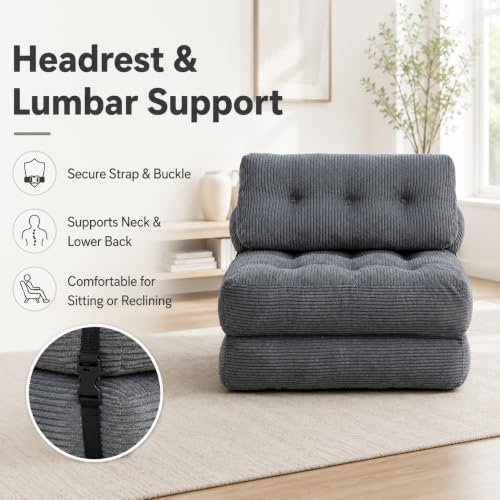 Grey Convertible Sofa Bed Folding Sofa Bed Sleeper Chair Couch Beds, Comfy Floor Beds with Pillow and Back Support, Small Couch for Bedroom, Living Room Bedroom - color: Grey