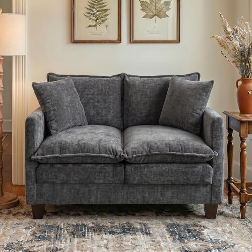 50" Love Seat, Small Cloud Sofa Couch with 2-Layer Cushion & 27" Deep Seat, 2 Pillows for Small Spaces, Bedroom, Apartment, Office, Living Room, in a Box, Grey - color: Grey, size: Loveseat