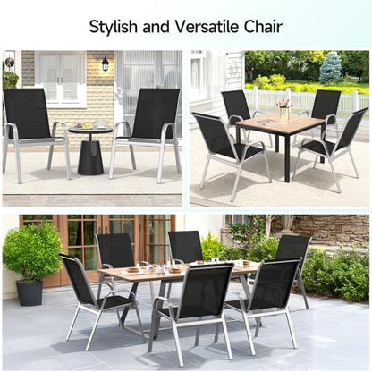 Patio Chairs Set of 4, All Weather Outdoor Dining Chairs | Stackable Dining Furniture Set, Breathable, High Back, Lawn, Garden, Backyard, Poolside Furniture - color: Black