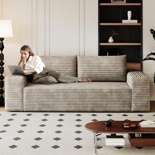 63" Loveseat Sofa in a Box,Plush Corduroy Fabric Deep Seat Couch,No Assembly Required,Space-Saving Design,Comfy Seater Sofa for Living Room, Apartment, Bedroom & Office,Modern,Camel - color: Camel, size: 63.2"