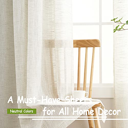Linen Sheer Curtains 45inch Natural Beige Semi Sheer Curtain Panels for Small Windows Rustic Farmhouse Privacy Window Treatment Set Grommet Top 2pcs 52" Width - color: Natural - Grommet Top, size: 52"W x 45"L (Pack of 2)