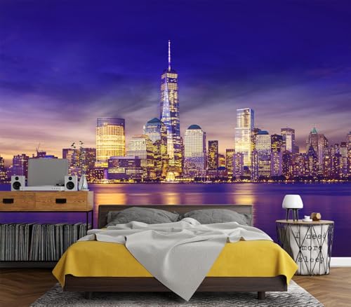 Eierme-New York City Skyline lit up at Night time Reflecting Off of the Hudson River 160" x 114" - color: No.9, size: 160" x 114"