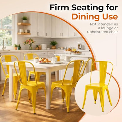 Metal Dining Chairs Set of 4 Daisy Yellow | Yellow Industrial Stackable Chairs Suitable for Indoor Outdoor Dining Room Kitchen Restaurant Cafe - color: Daisy Yellow