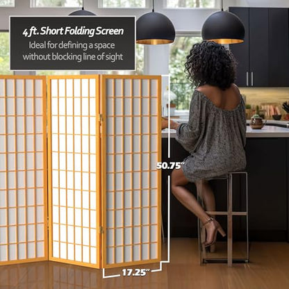 4 ft. Short Window Pane Shoji Screen - Honey - 4 Panels - color: Honey, size: 4 Panels